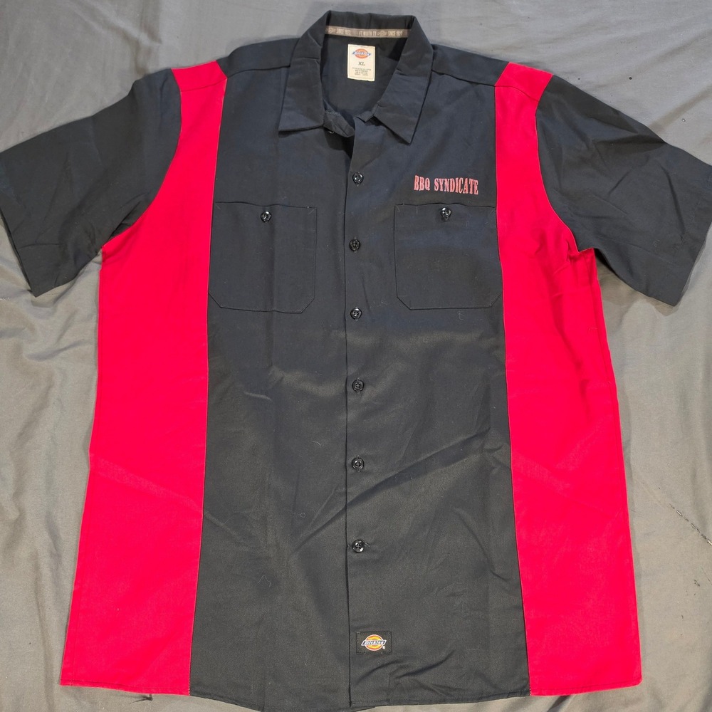 Dickies BBQ Syndicate Work Shirt XL Black Red Graphic Short Sleeve Button Down